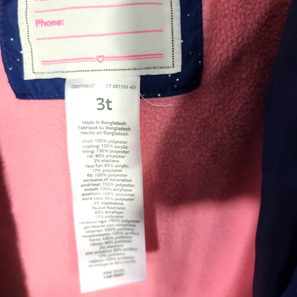 Carter's Toddler Girls Size 3t Navy Blue Hooded‎ Coat Ski Jacket Faux Fur Trim